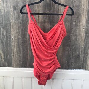 Jantzen Classic coral ruched one piece swimsuit size 16W